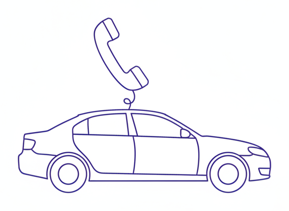 A city car with a telephone handset floating above its roof