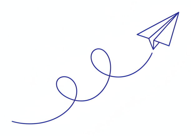 A paper airplane climbing along a looping flight trail