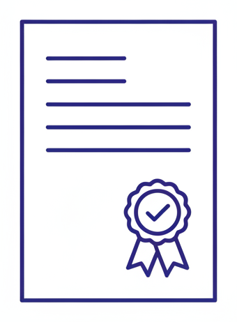 A document bearing a circular seal with a checkmark