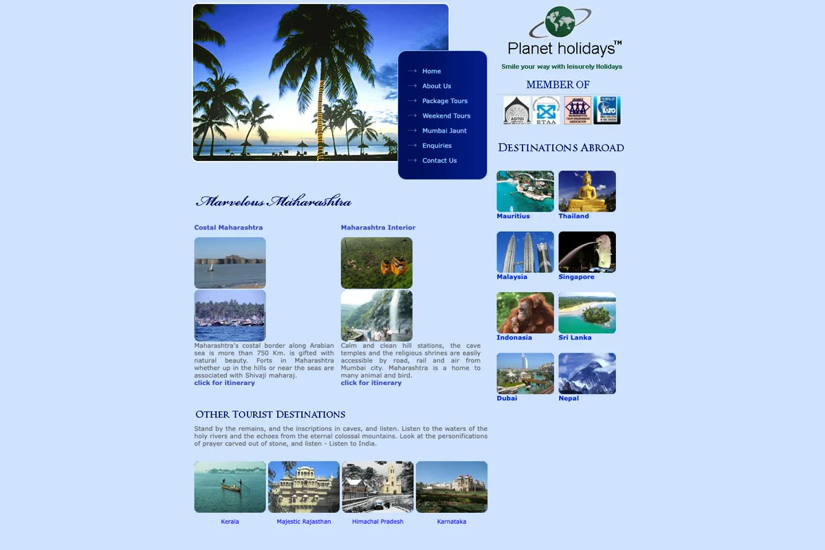 Planet Holidays' old website